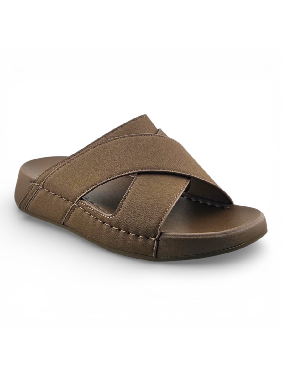 Men Khaki Comfort Cross-Strap Sandals
