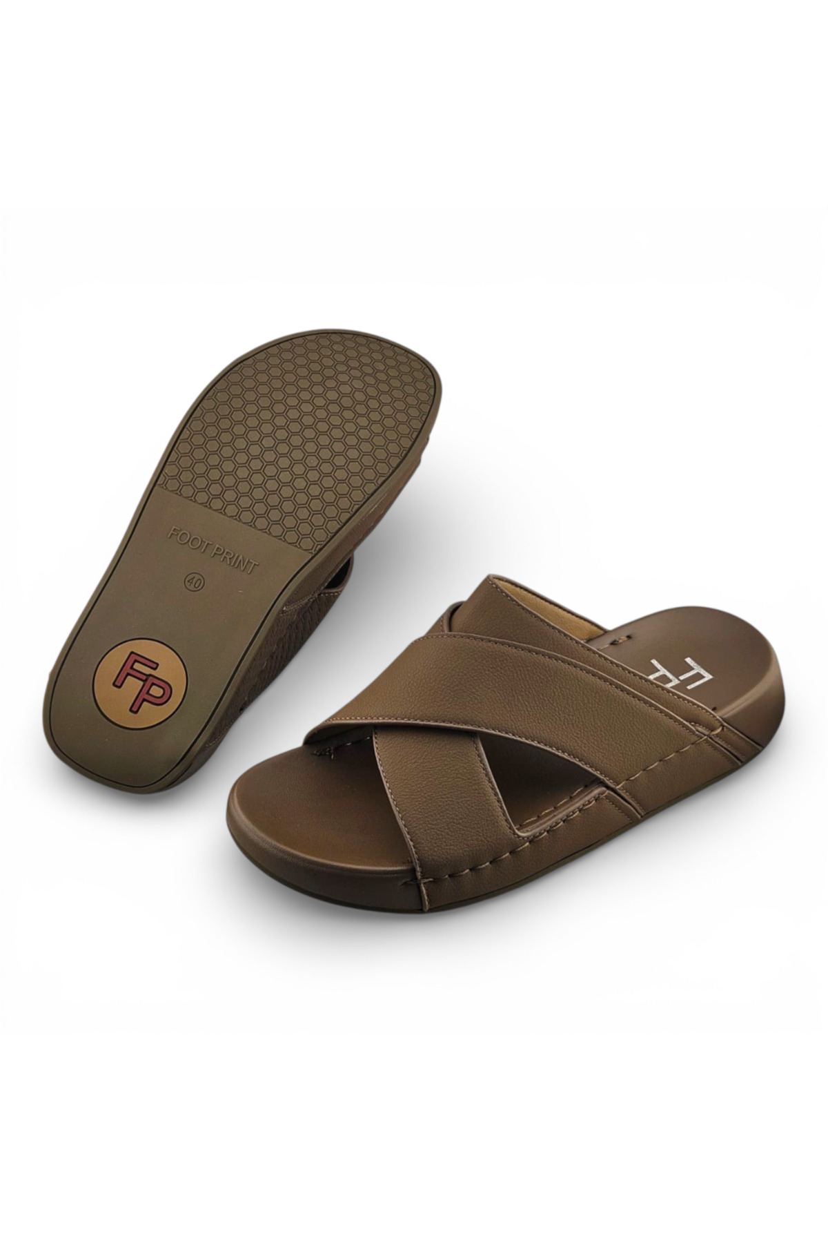 Men Khaki Comfort Cross-Strap Sandals