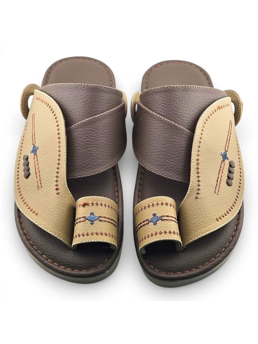 Men Cream Leather Casual Sandals