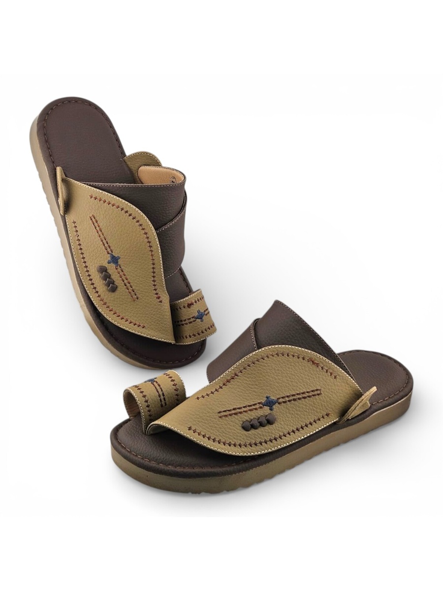 Men Cream Leather Casual Sandals