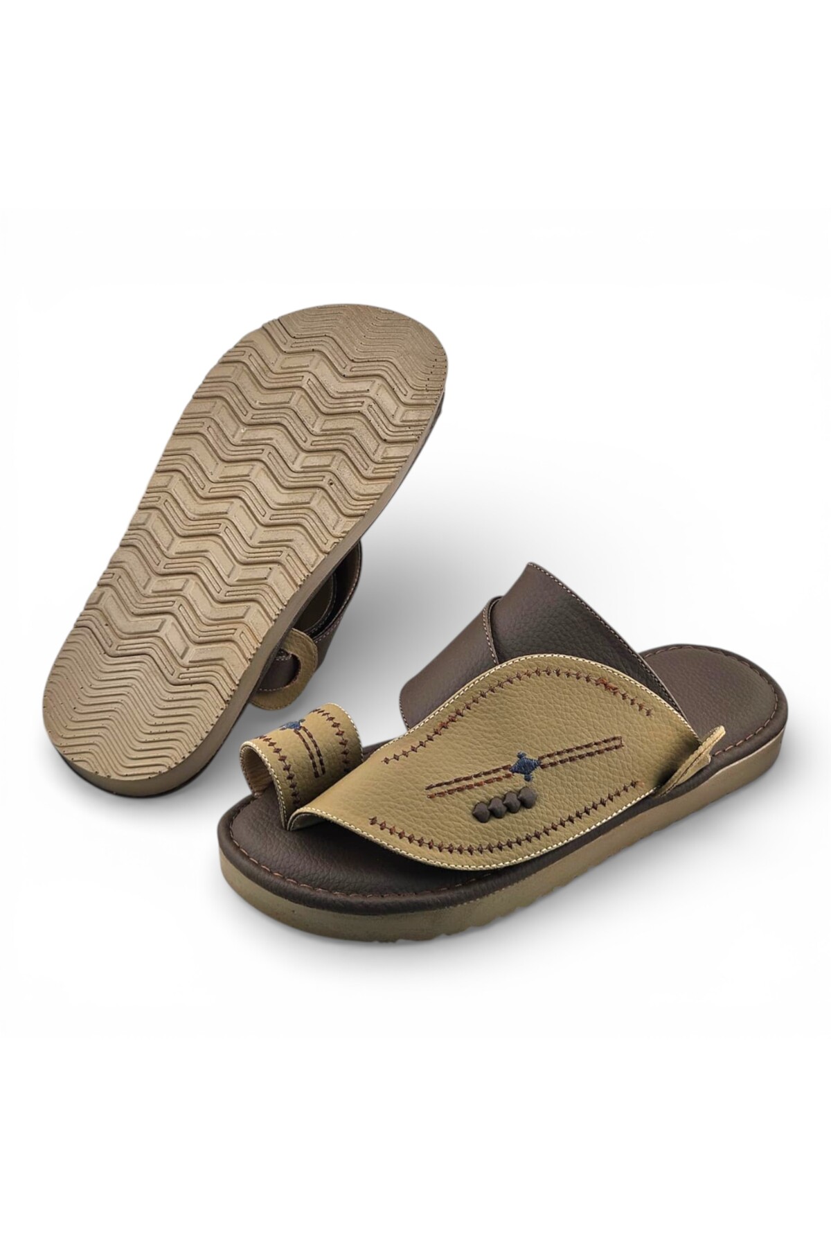 Men Cream Leather Casual Sandals