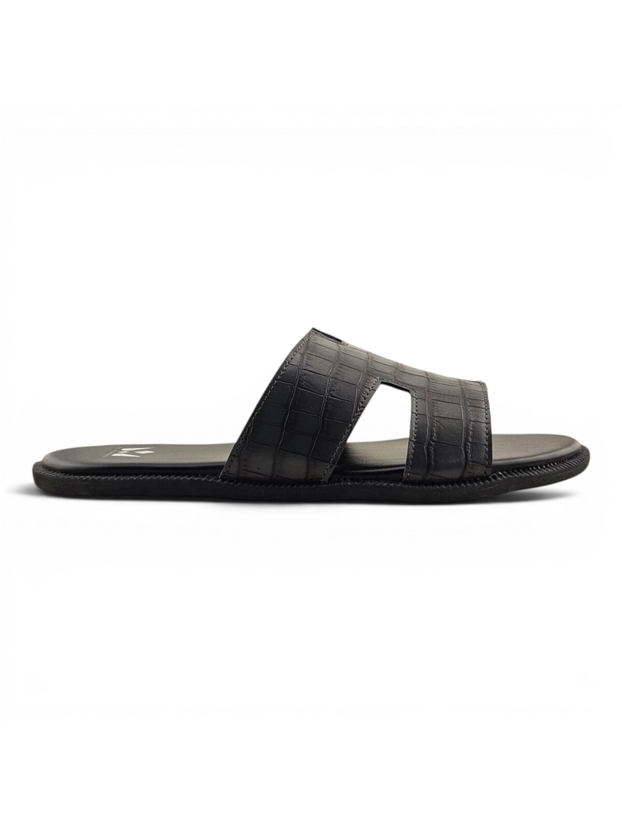 Men Grey Croc-Embossed Comfort Slides