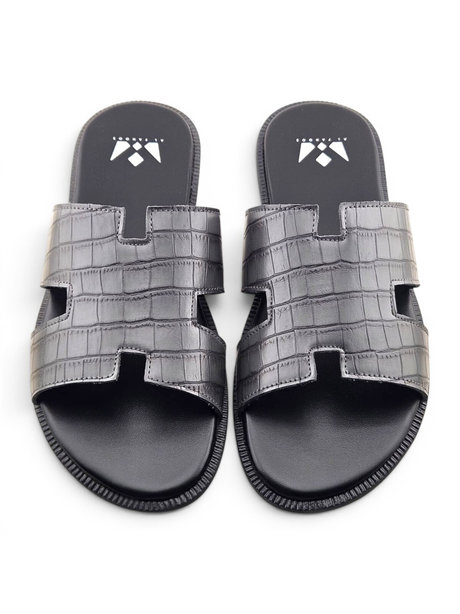 Men Grey Croc-Embossed Comfort Slides