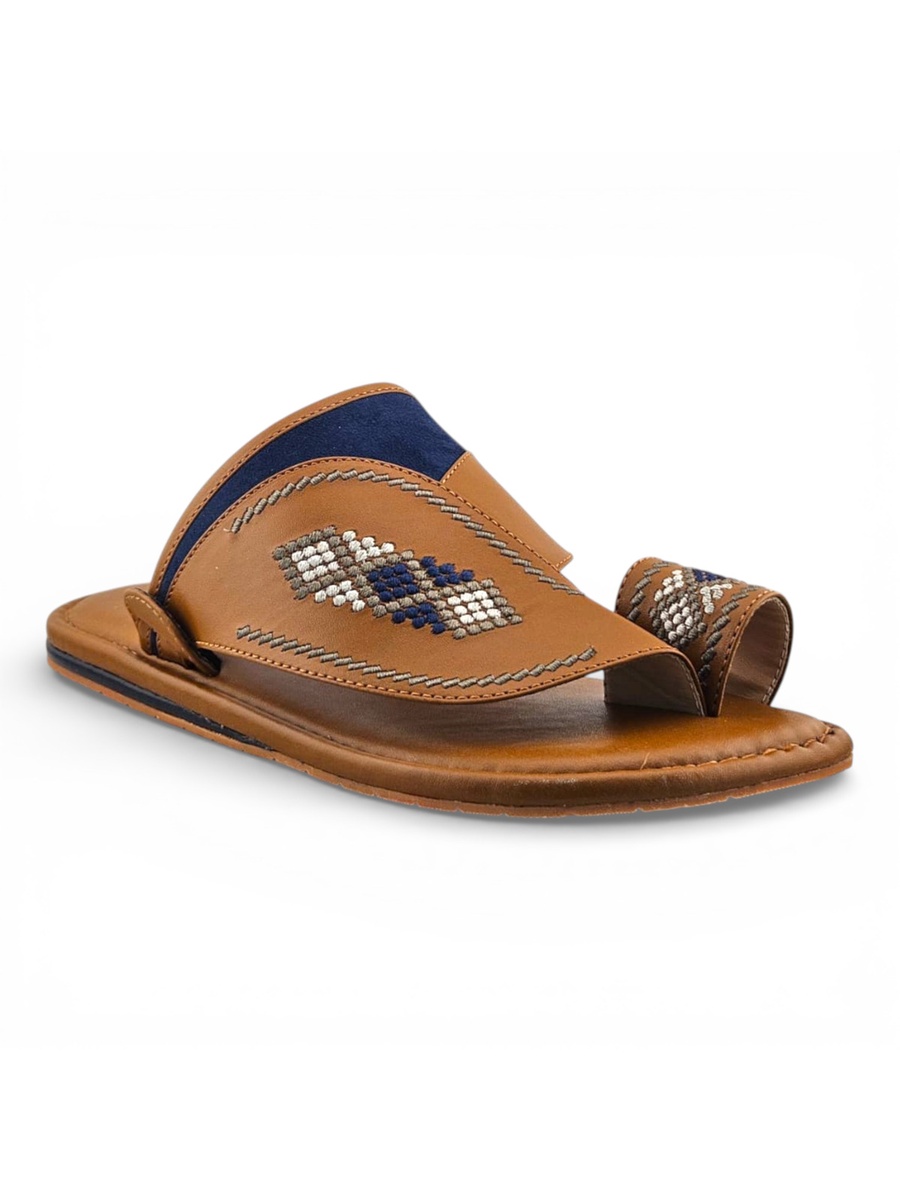 Men Mustard Arabic Sandals with Embroidered Design