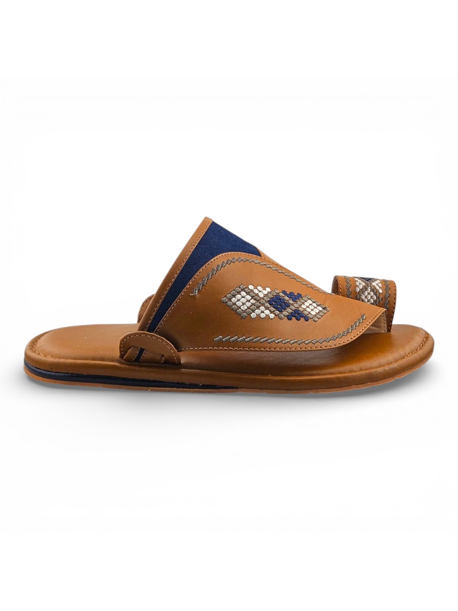 Men Mustard Arabic Sandals with Embroidered Design