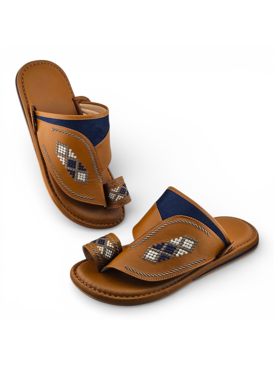 Men Mustard Arabic Sandals with Embroidered Design