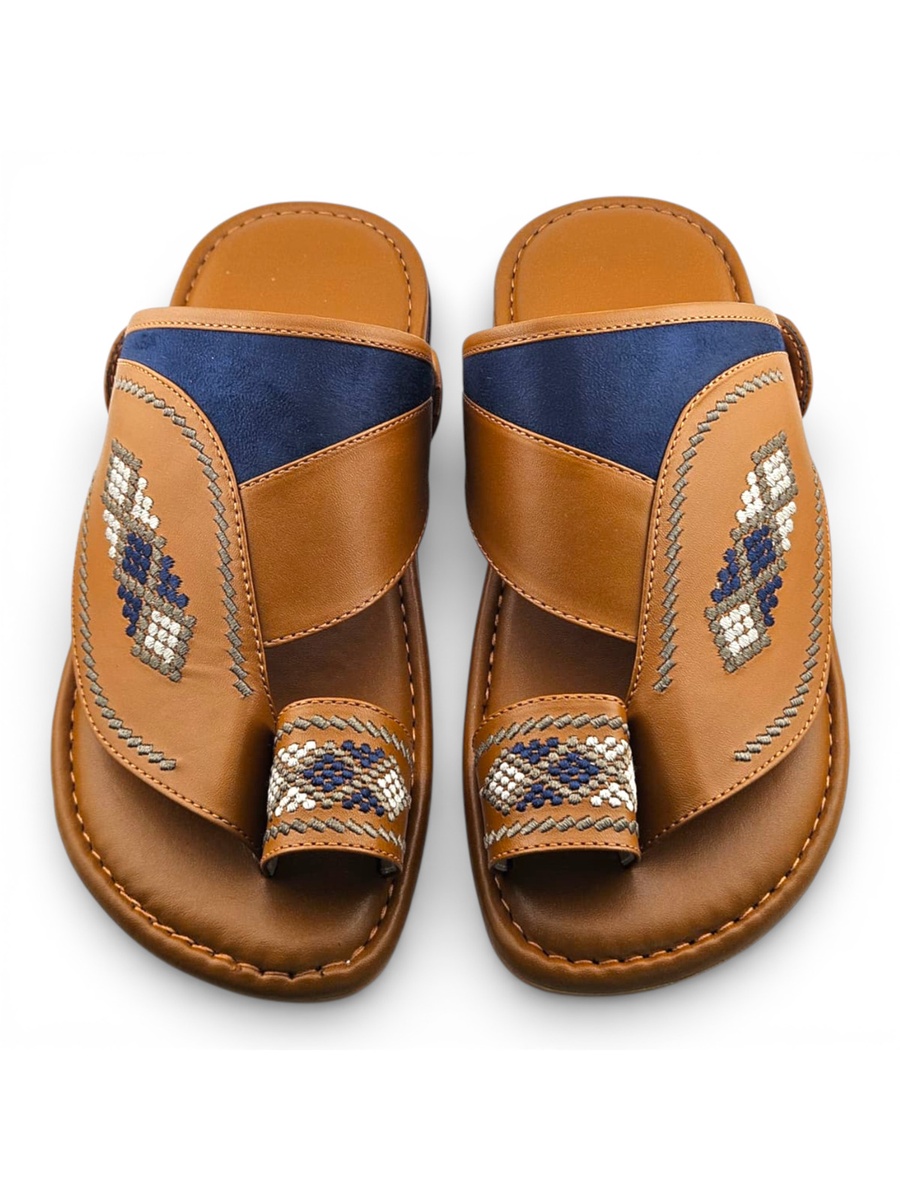 Men Mustard Arabic Sandals with Embroidered Design
