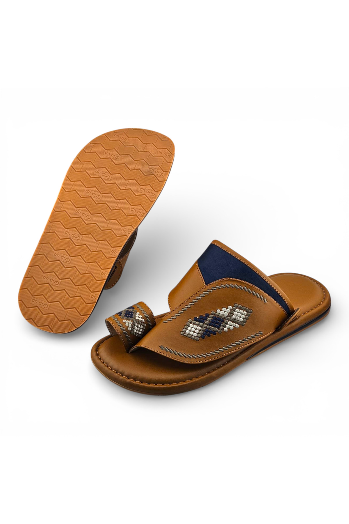 Men Mustard Arabic Sandals with Embroidered Design