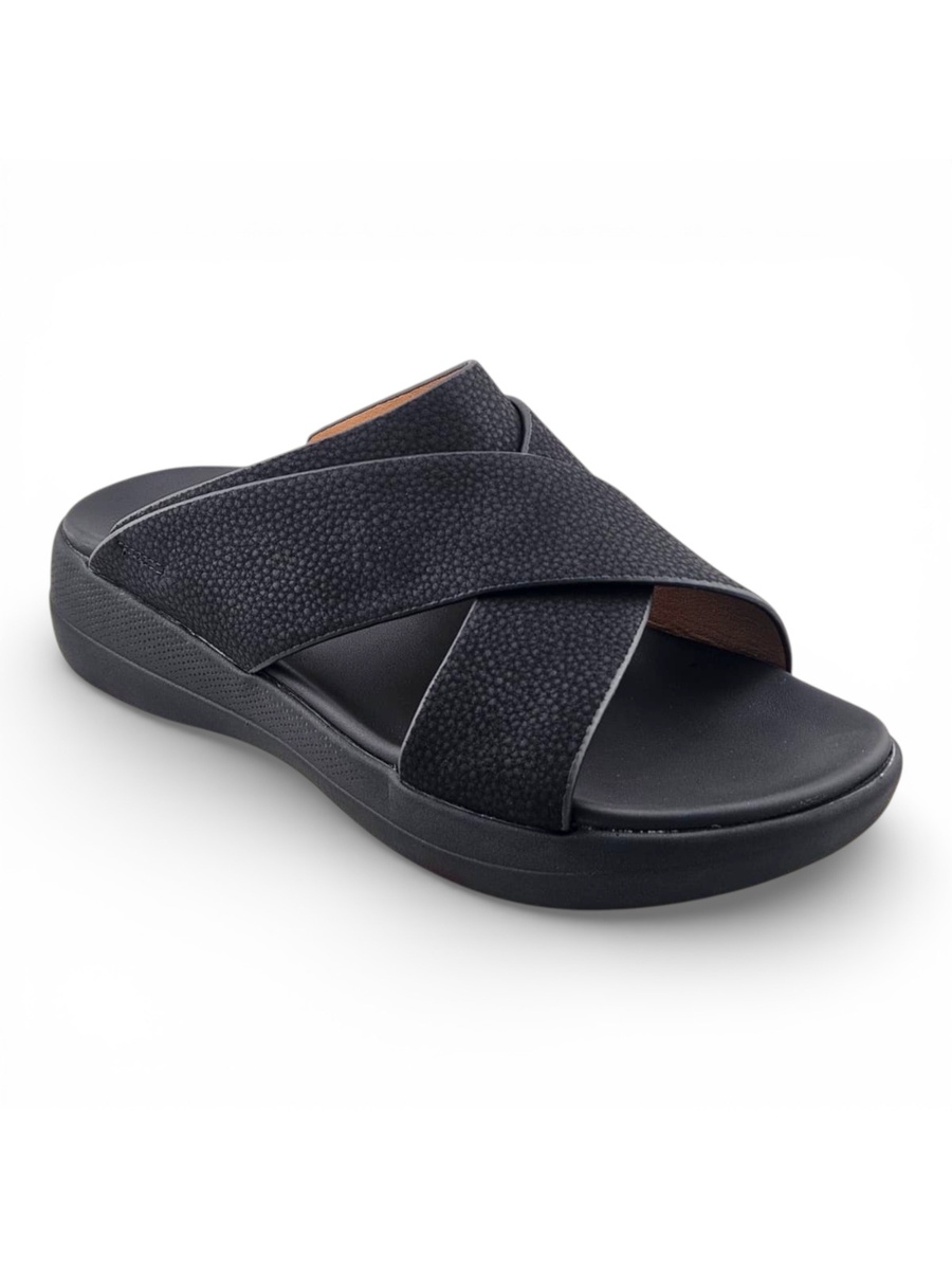 Men Black Casual Cross-Strap Sandals