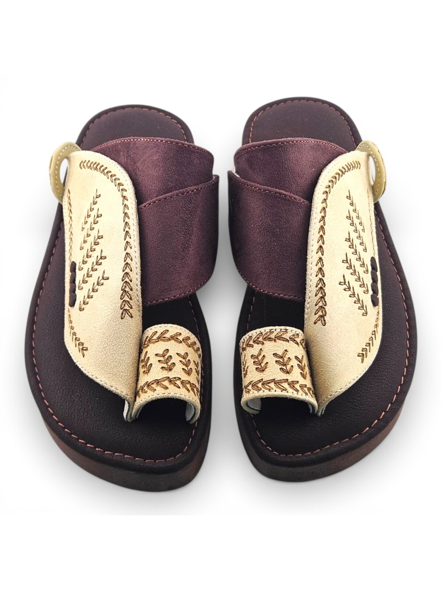 Boys Brown Toe-Post Comfort Arabic Slippers