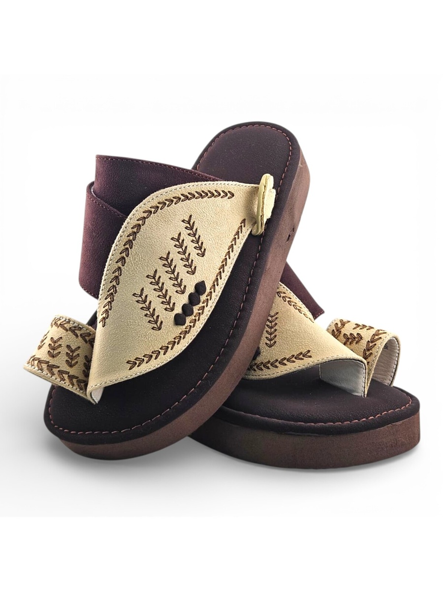 Boys Brown Toe-Post Comfort Arabic Slippers
