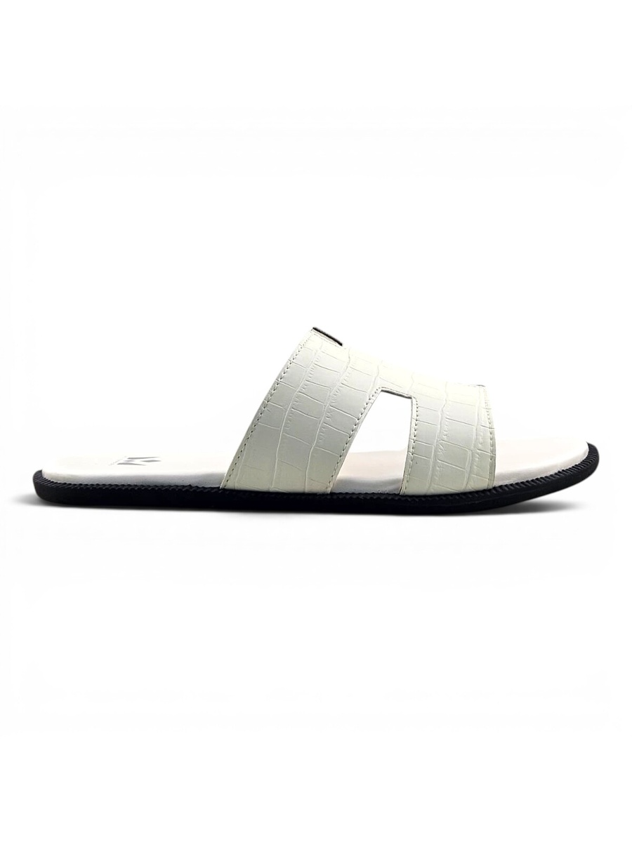 Men White Croc-Embossed Comfort Slides
