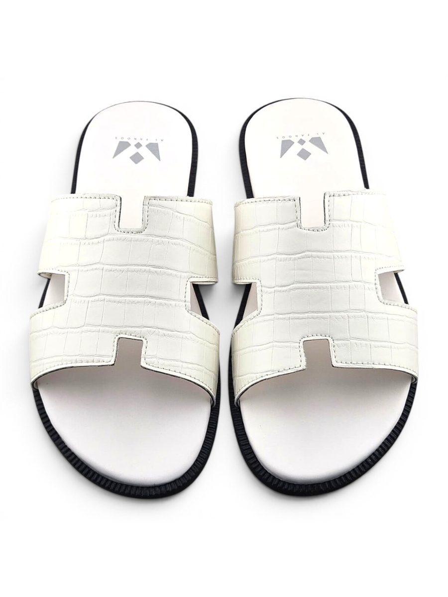 Men White Croc-Embossed Comfort Slides