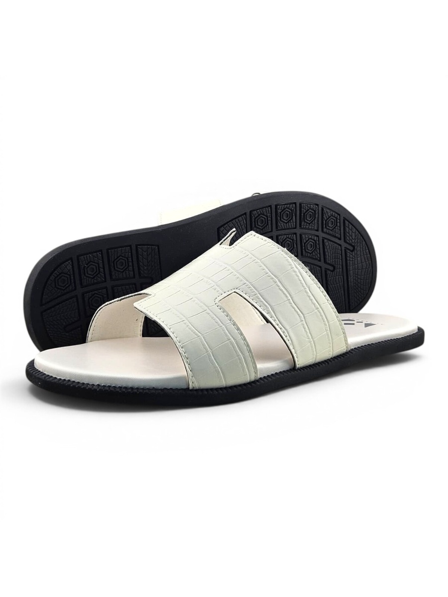 Men White Croc-Embossed Comfort Slides