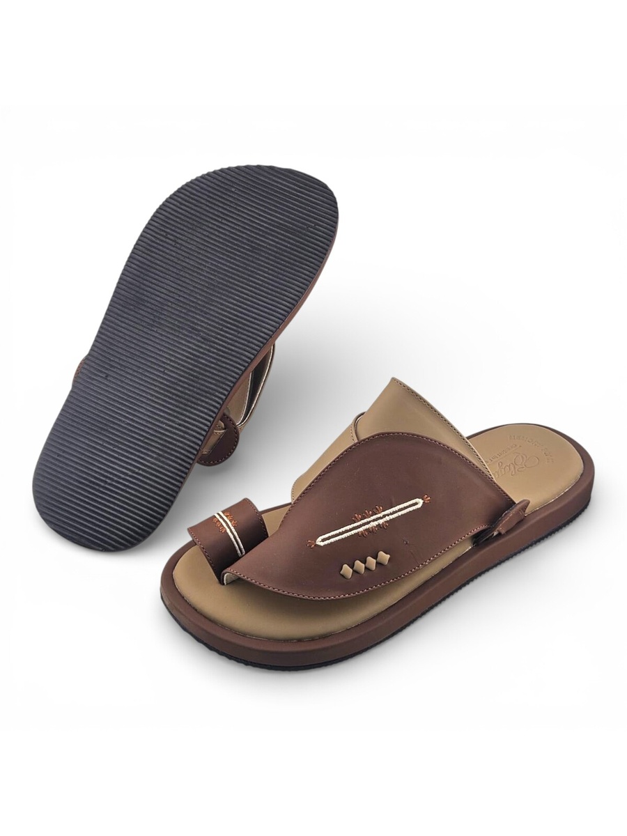 Men Brown Leather Thong Sandals
