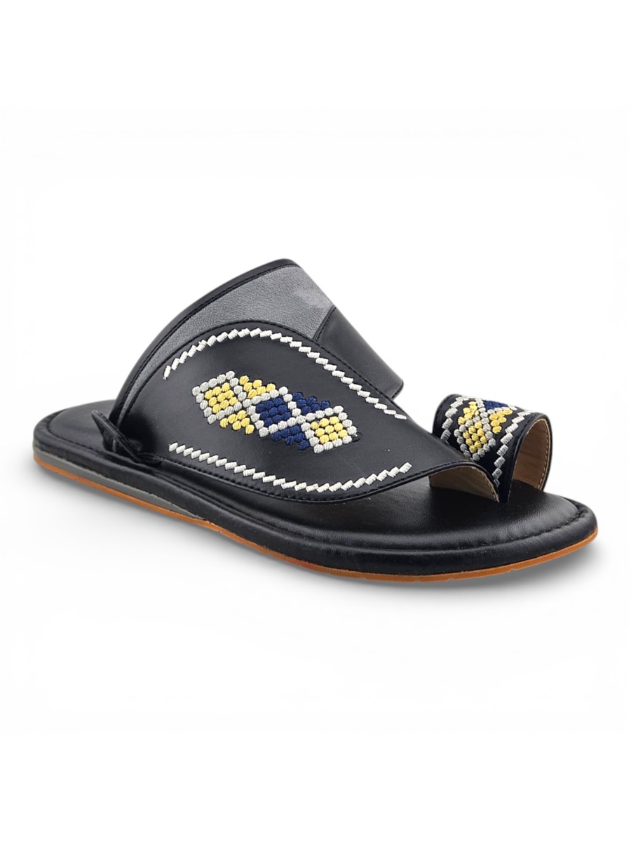 Black Men Arabic Sandals with Embroidered Design