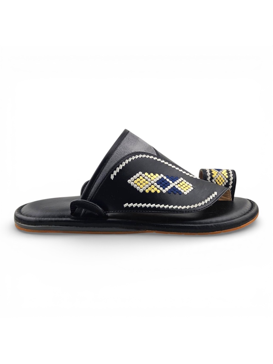 Black Men Arabic Sandals with Embroidered Design