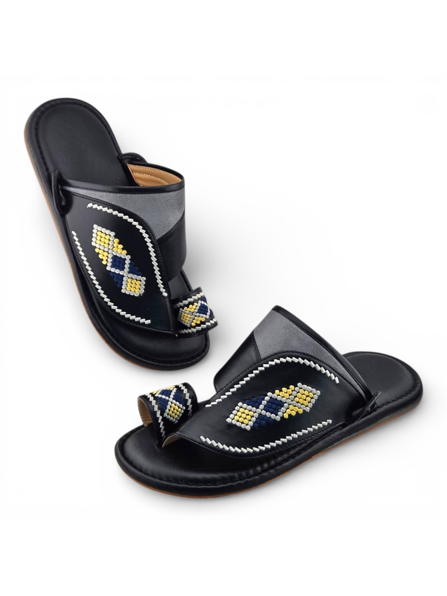 Black Men Arabic Sandals with Embroidered Design