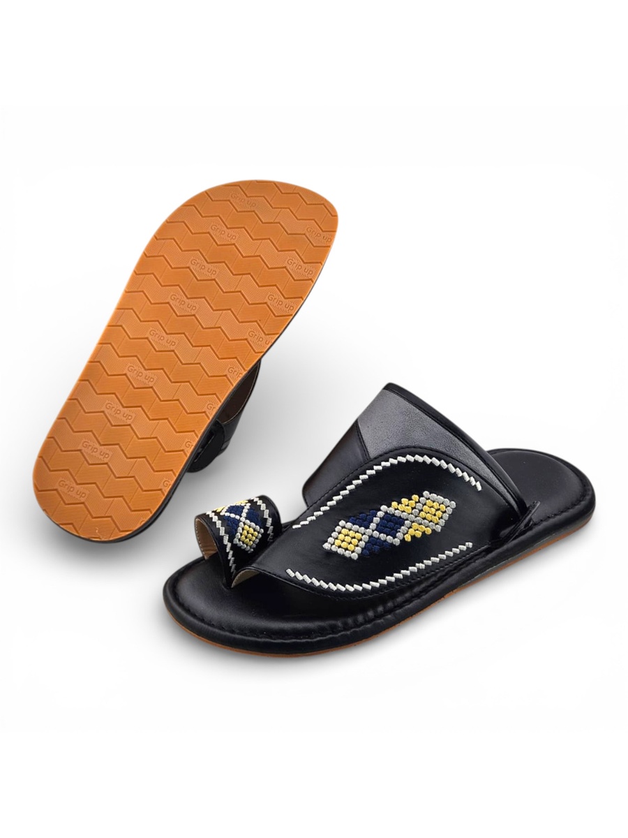 Black Men Arabic Sandals with Embroidered Design