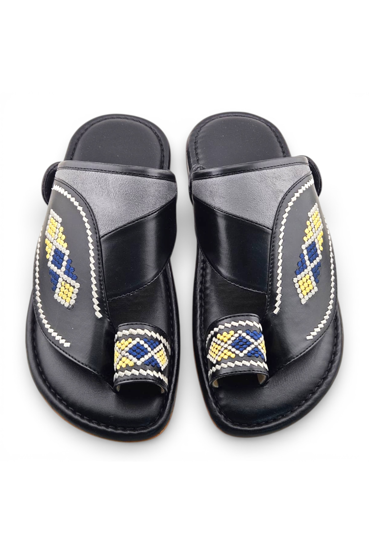 Black Men Arabic Sandals with Embroidered Design