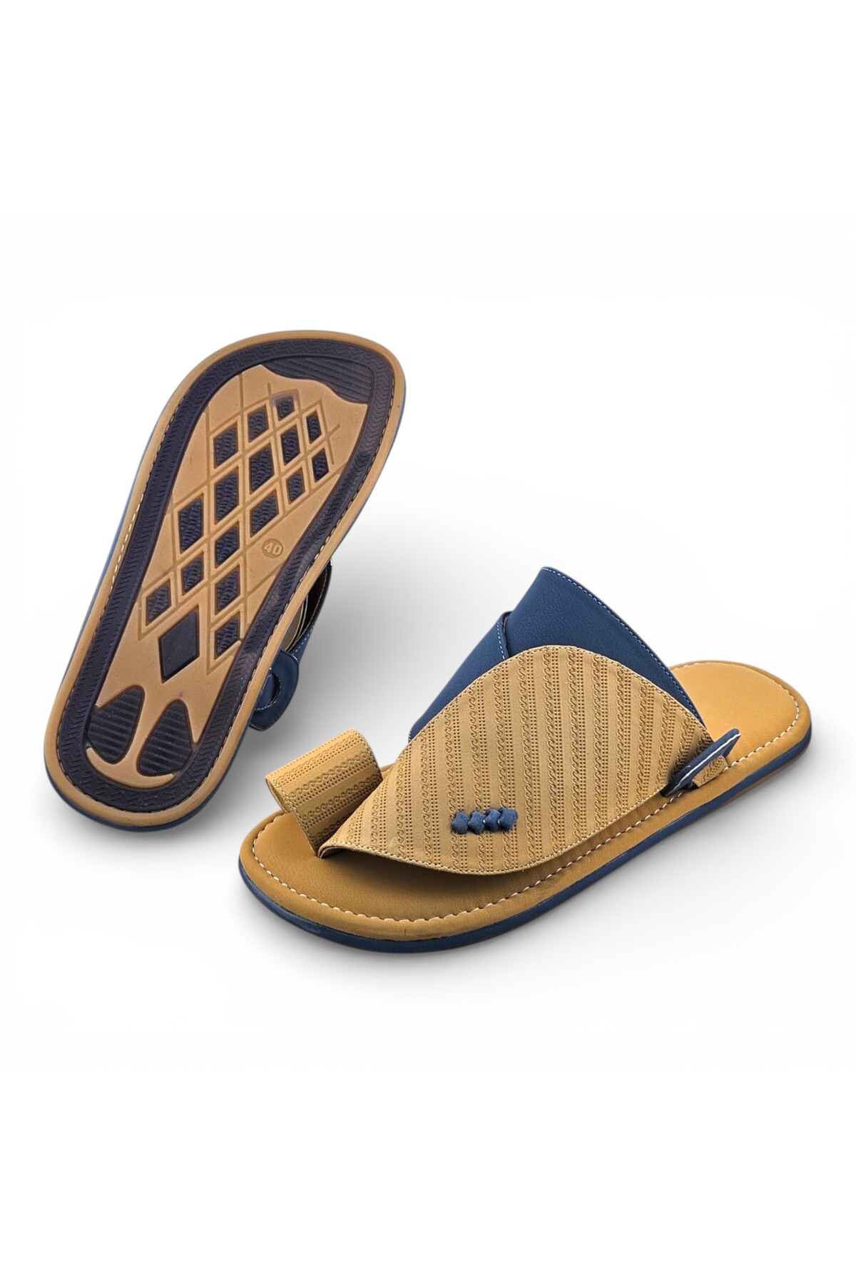 Men Beige Perforated Arabic Sandals