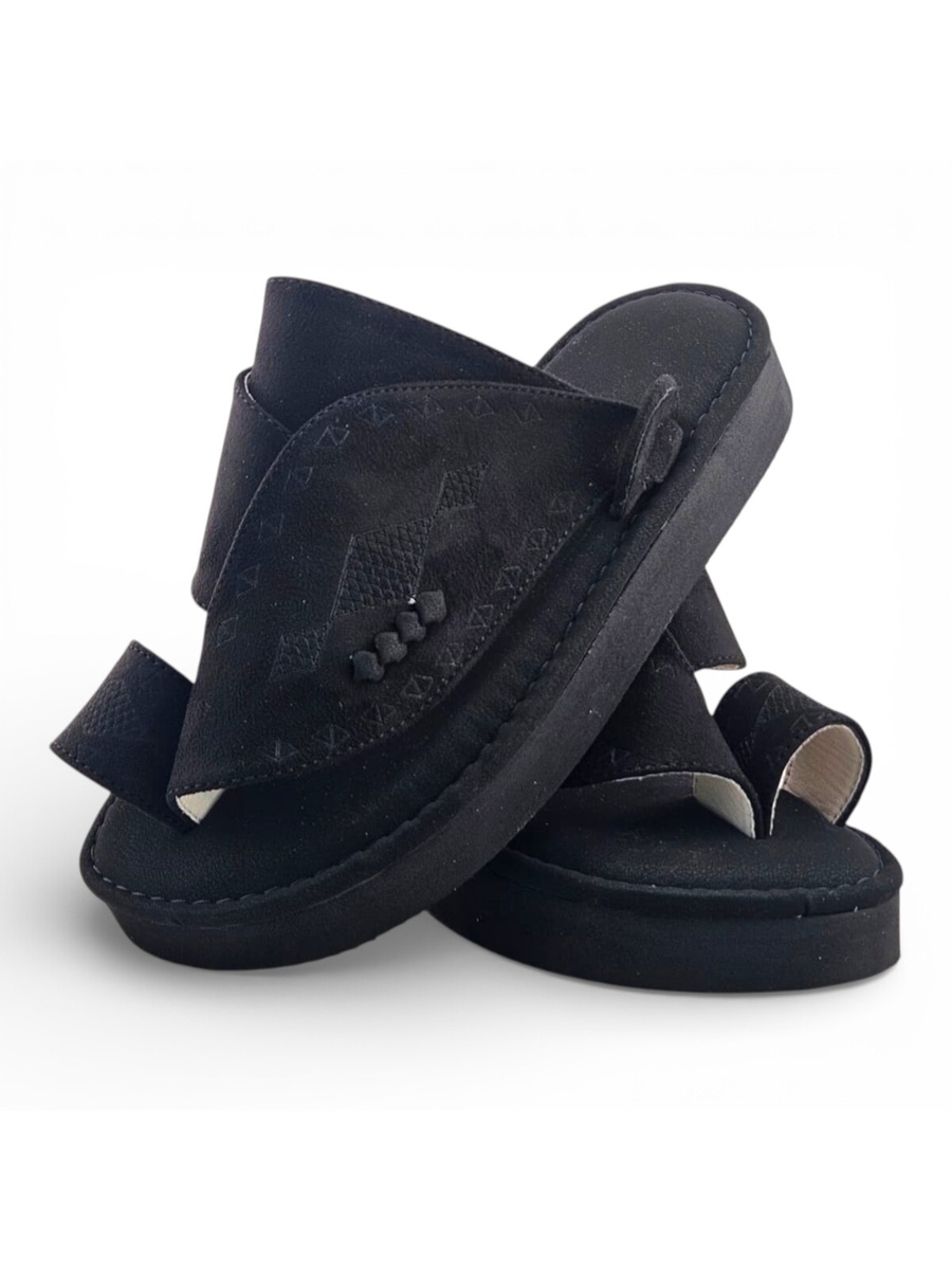 Boys Black Toe-Post Comfort Arabic Slippers