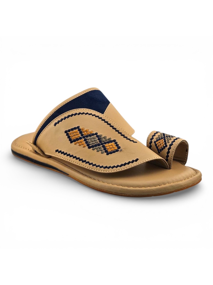 Men Beige Embroidered Arabic Sandals
