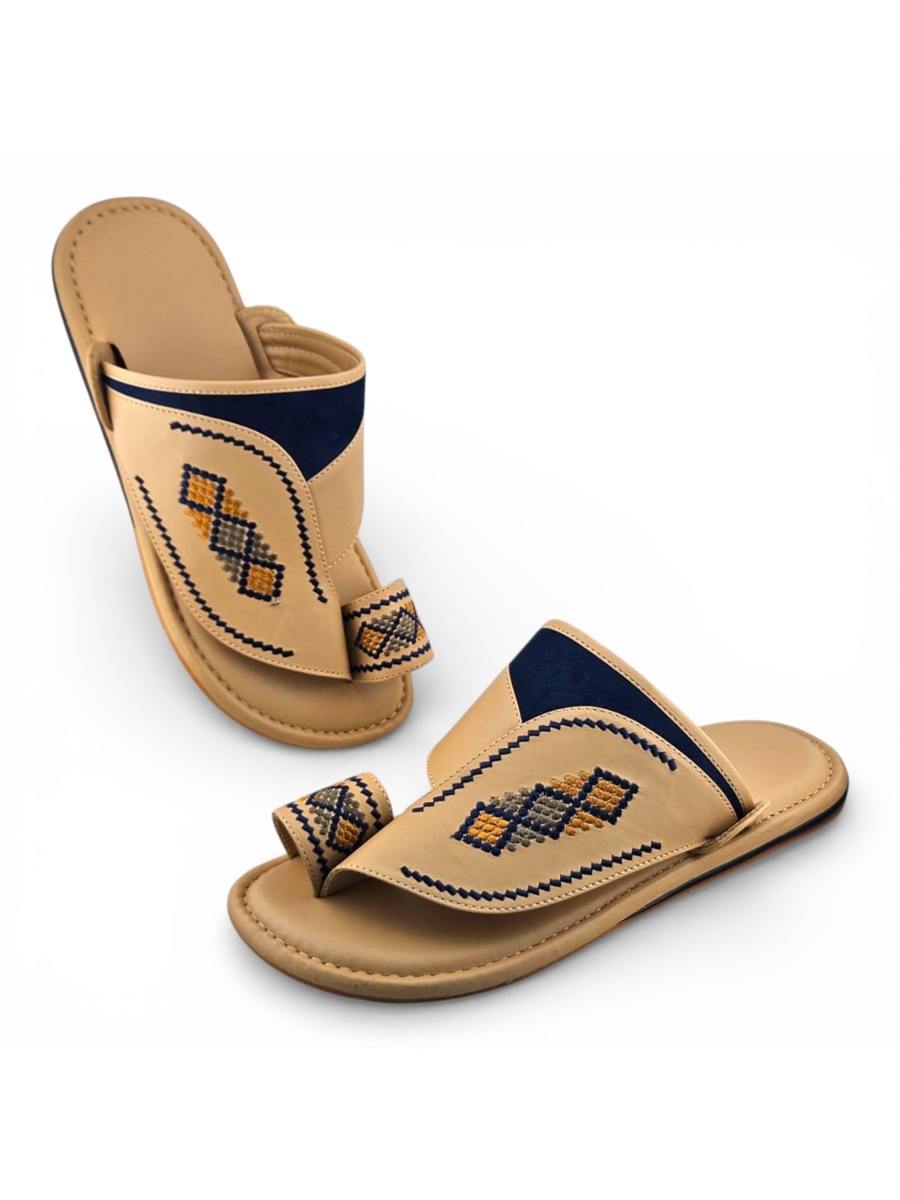 Men Beige Embroidered Arabic Sandals