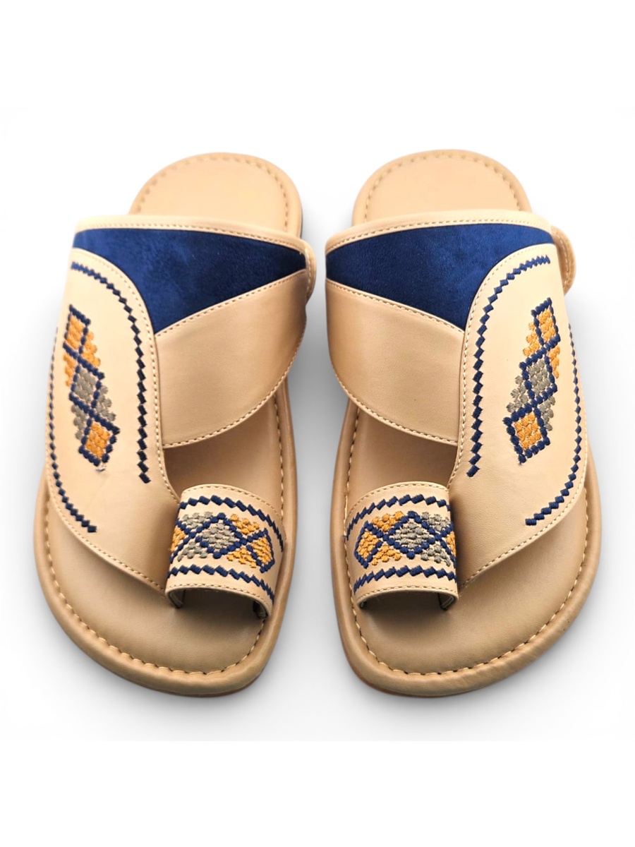 Men Beige Embroidered Arabic Sandals