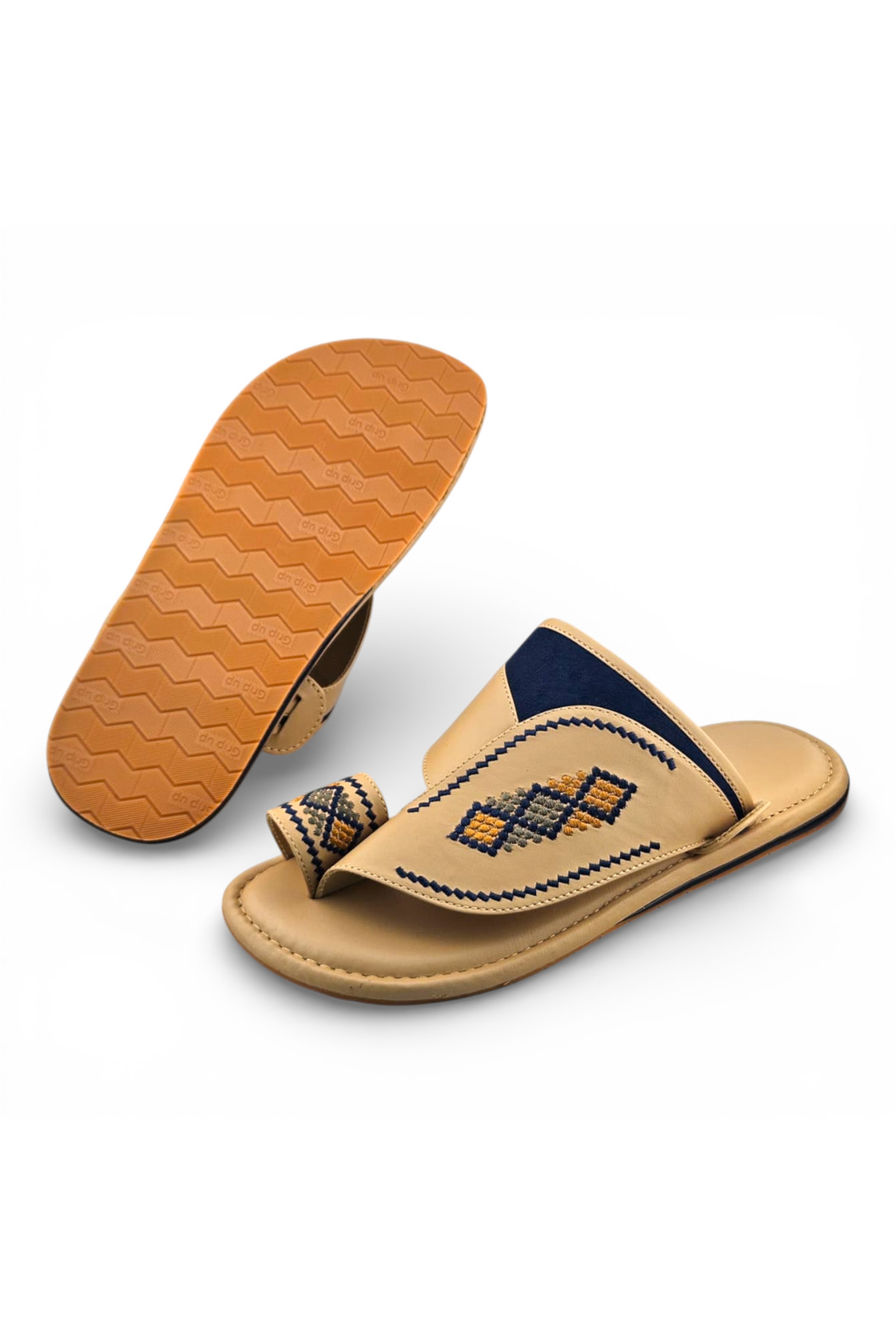 Men Beige Embroidered Arabic Sandals