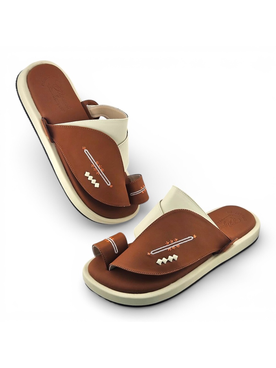 Men Mustard Leather Thobe Sandals