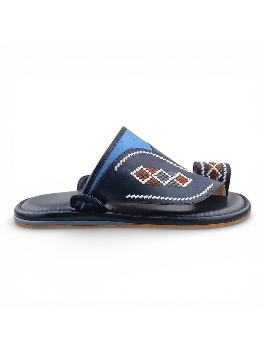 Men Navy Blue Arabic Sandals with Embroidered Design