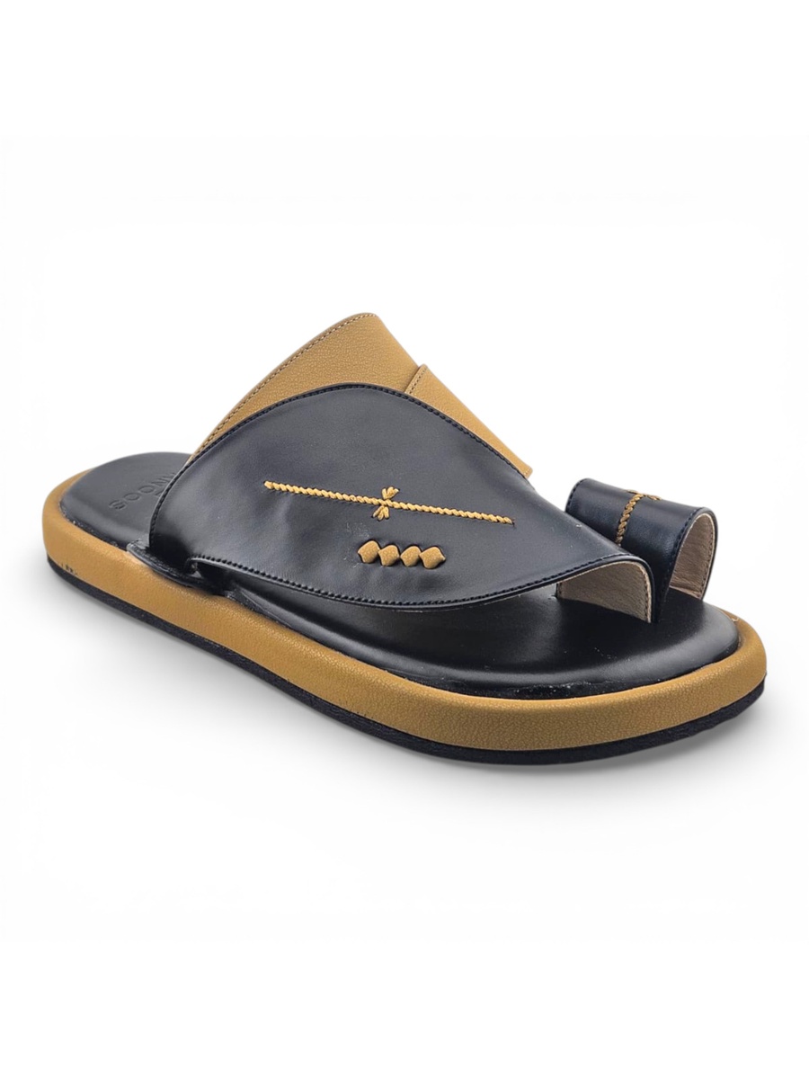 Men Black and Tan Casual Leather Sandals