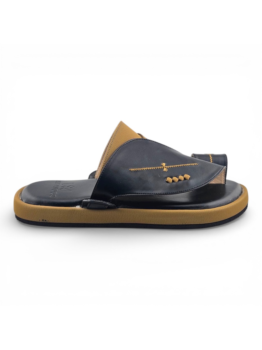 Men Black and Tan Casual Leather Sandals