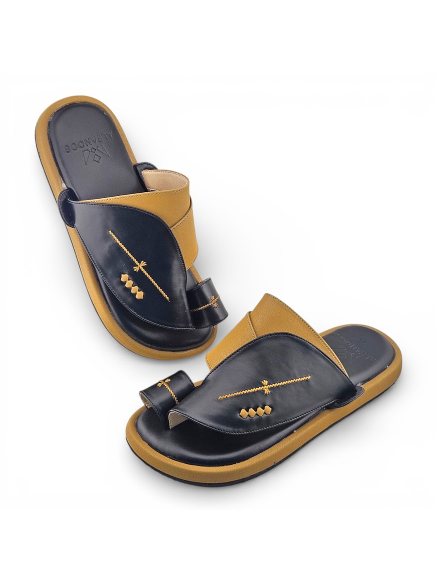 Men Black and Tan Casual Leather Sandals