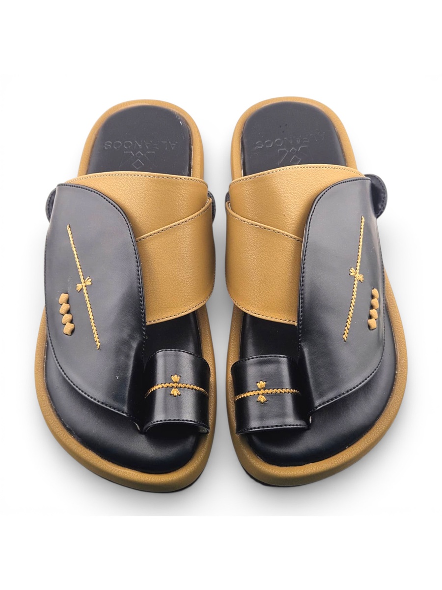 Men Black and Tan Casual Leather Sandals