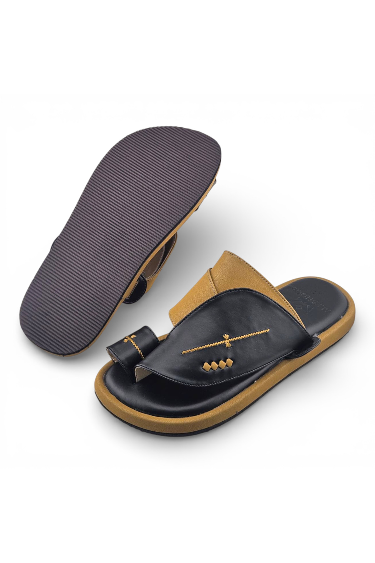 Men Black and Tan Casual Leather Sandals