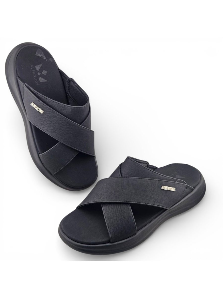 Men Black Cross Strap Comfort Sandals