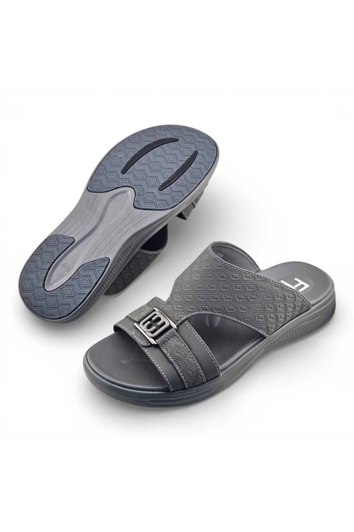 Men Grey Casual Slip-On Sandals - Comfort Thobe Footwear