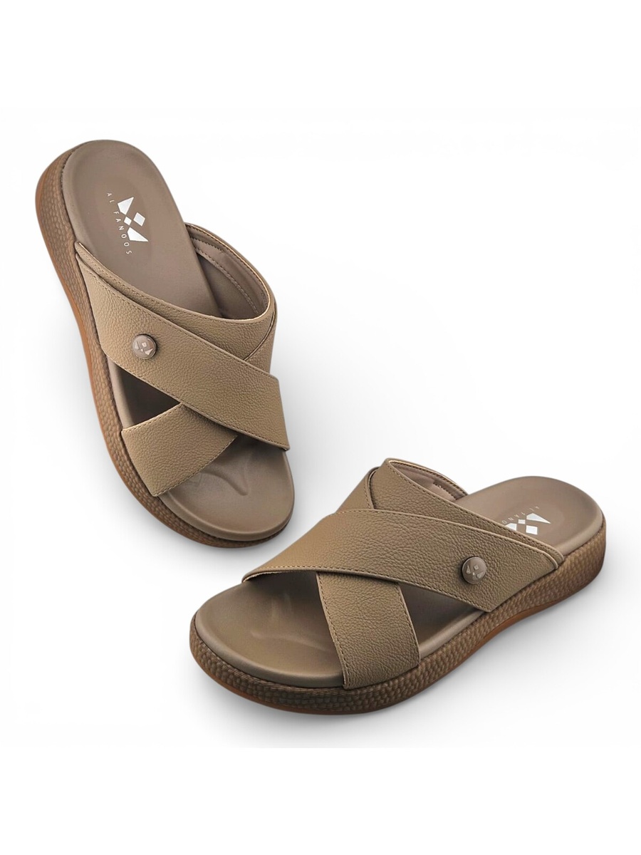 Men Khaki Casual Cross-Strap Sandals