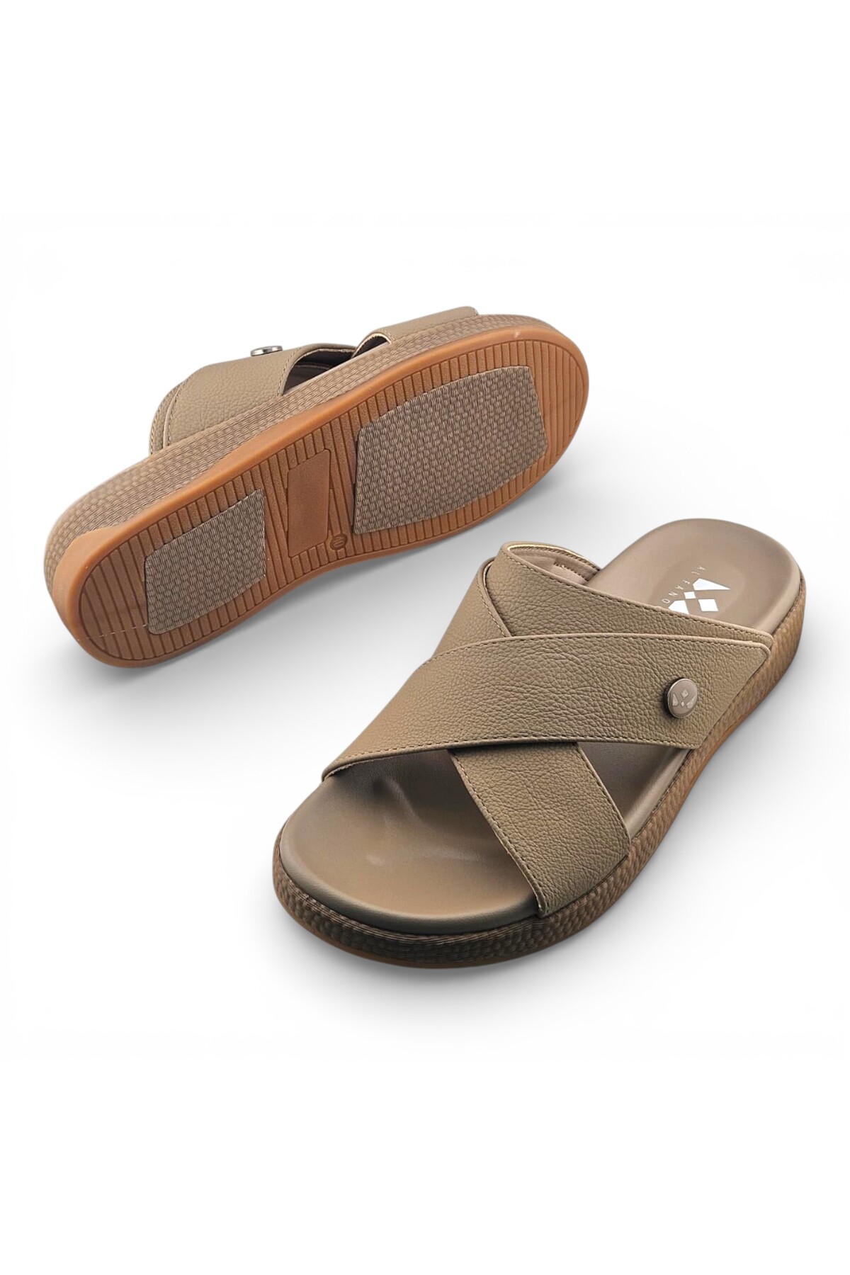 Men Khaki Casual Cross-Strap Sandals