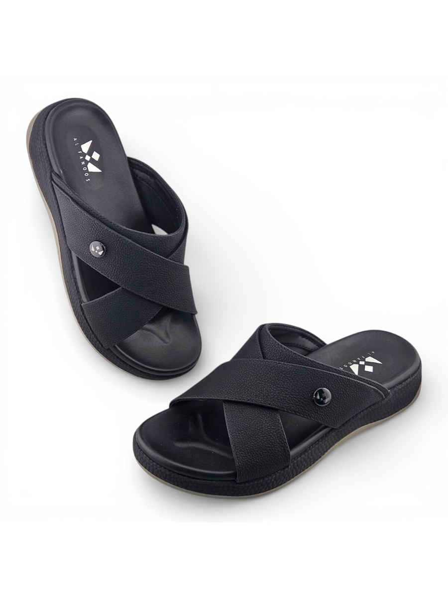 Men Black Casual Cross-Strap Sandals