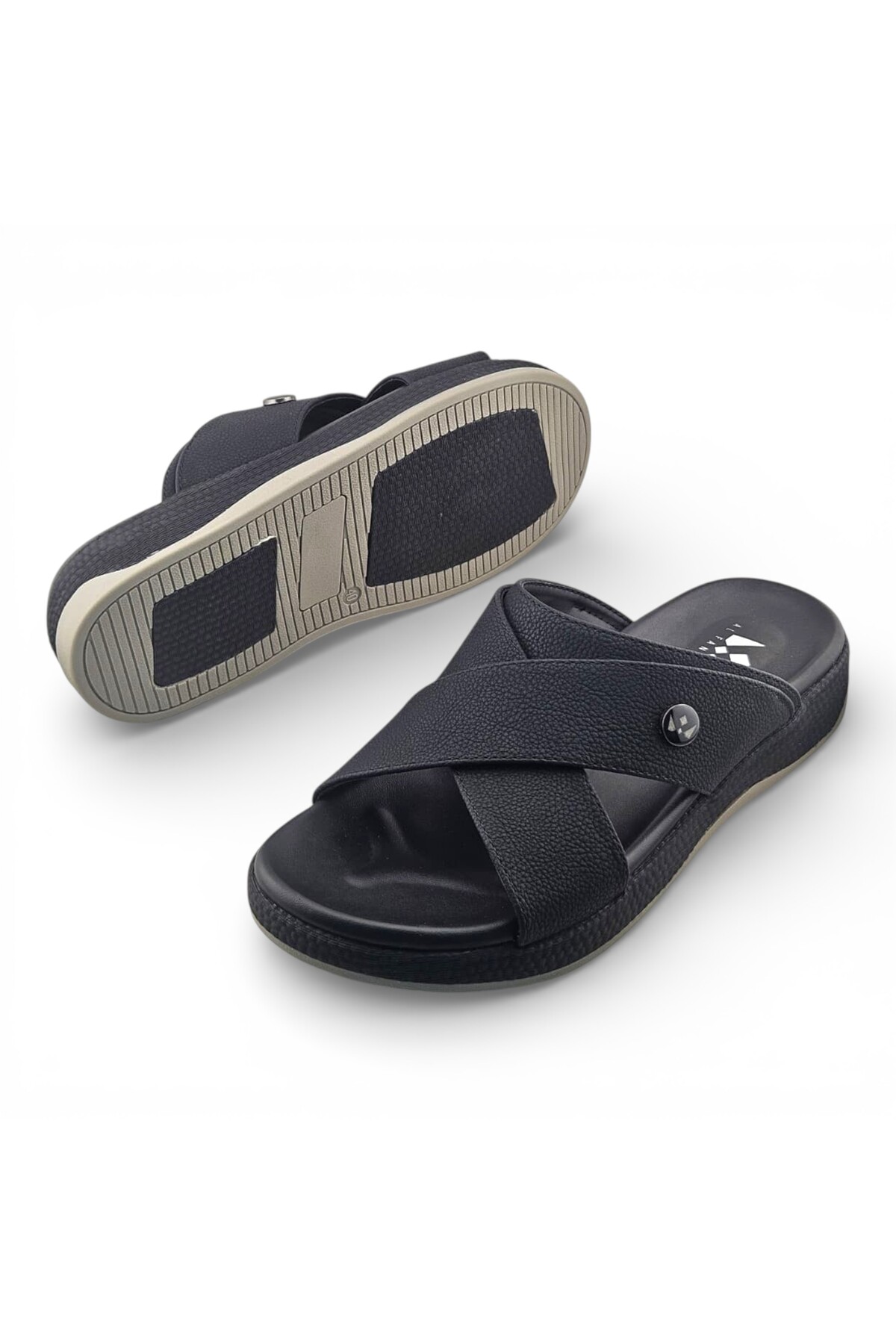 Men Black Casual Cross-Strap Sandals