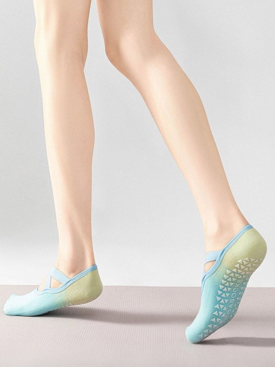 Multi-Color Silicon Pad Contrast Cross Over Strap Yoga Socks