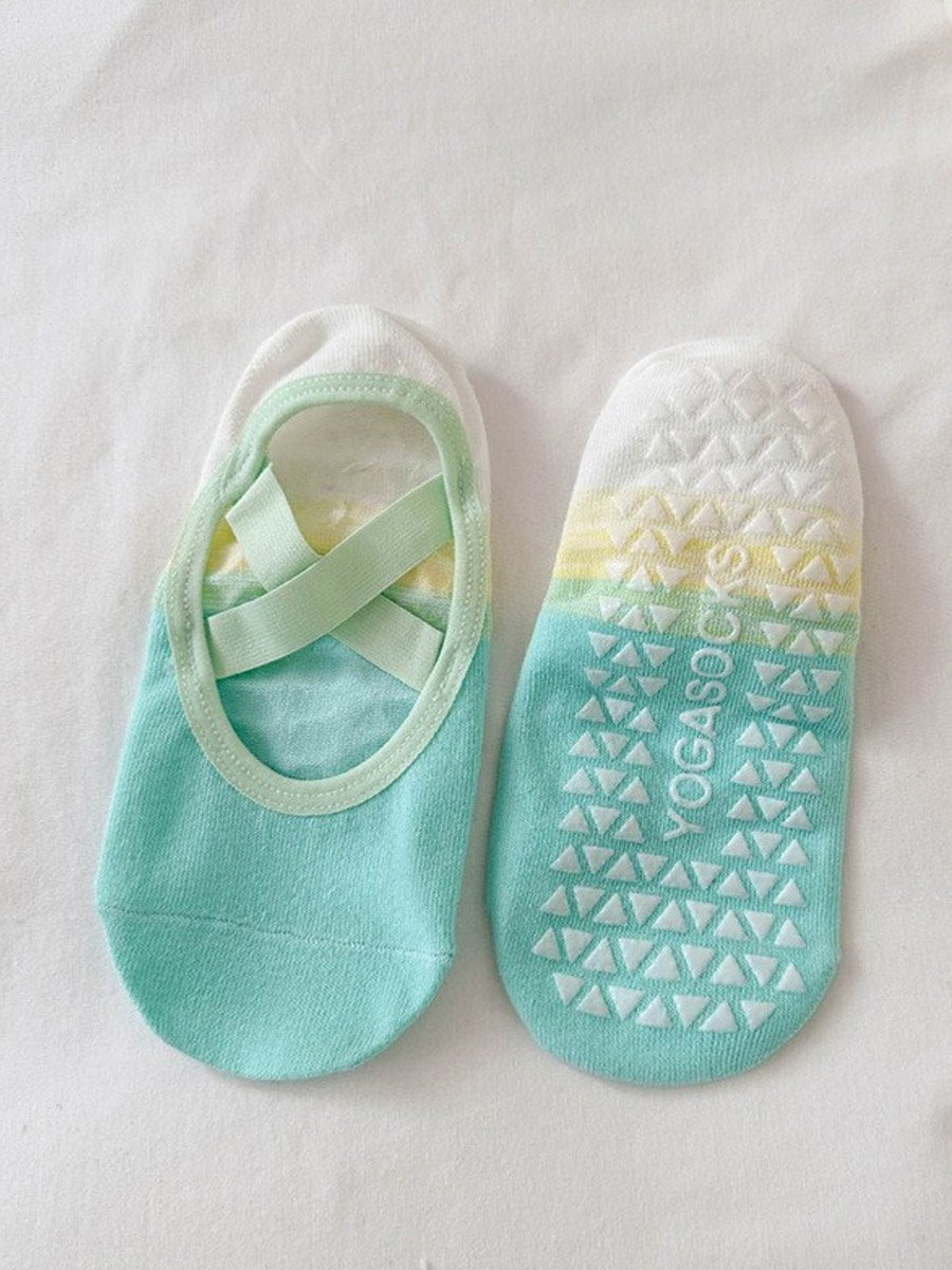 Multi-Color Silicon Pad Contrast Cross Over Strap Yoga Socks