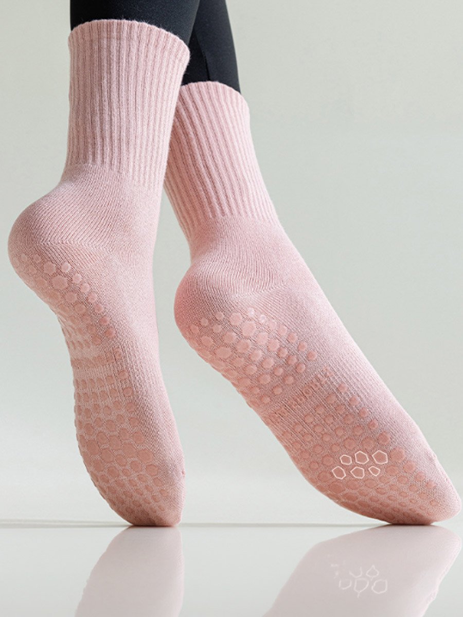 Pink Silicon Base Knitted Textured Yoga Socks