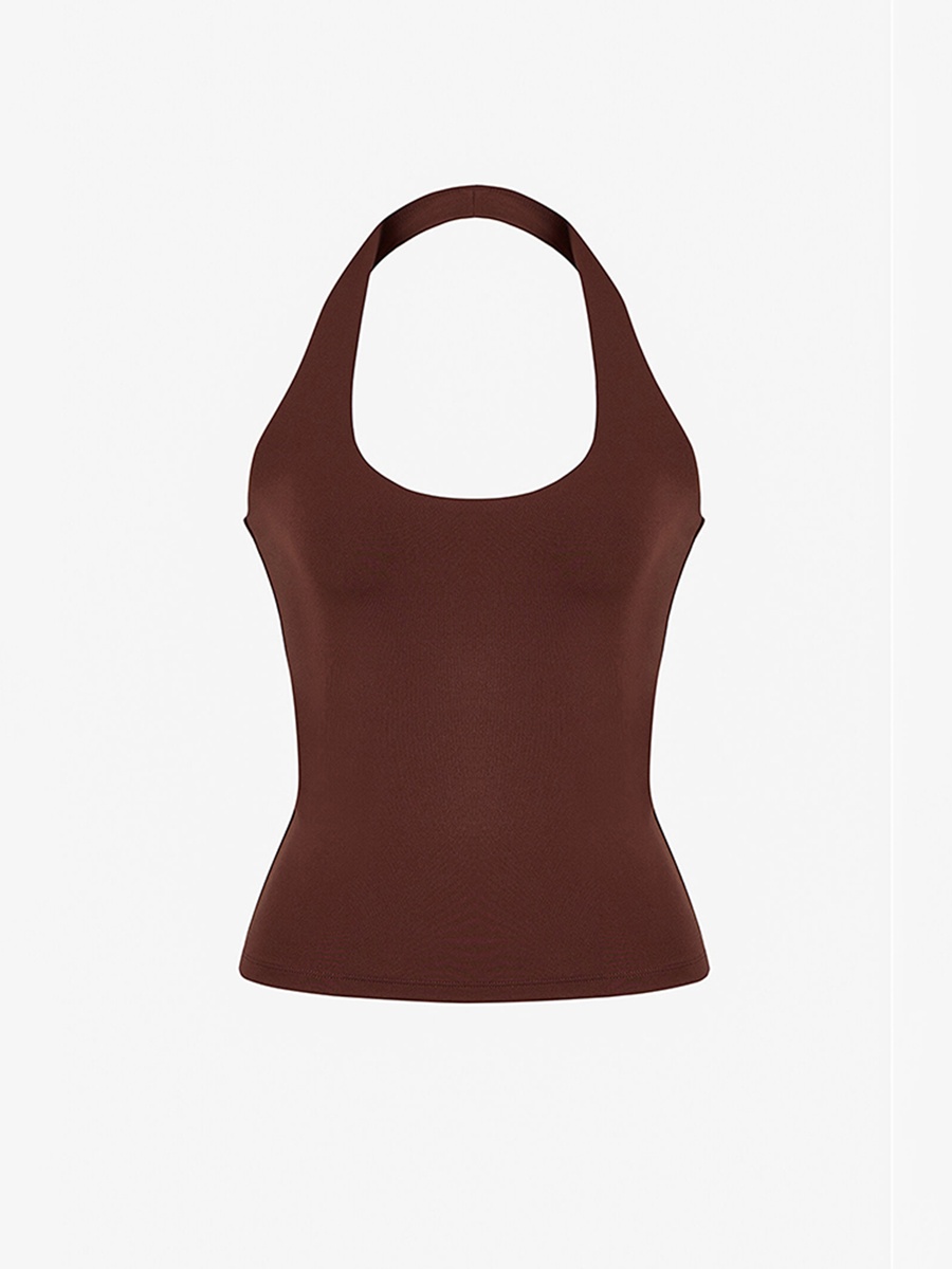 Brown Easy-Care Casual Halter Top
