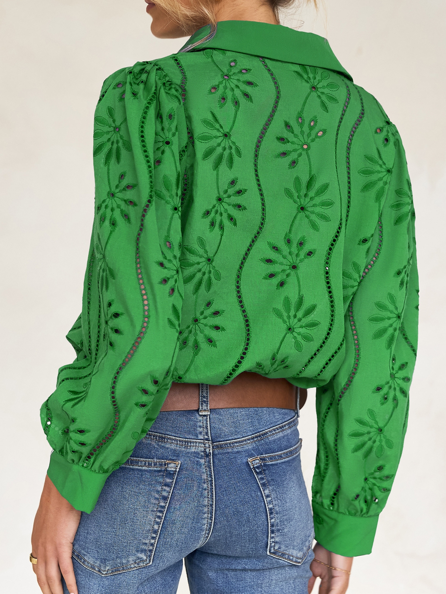 Green Embroidered Long Sleeve Shirt