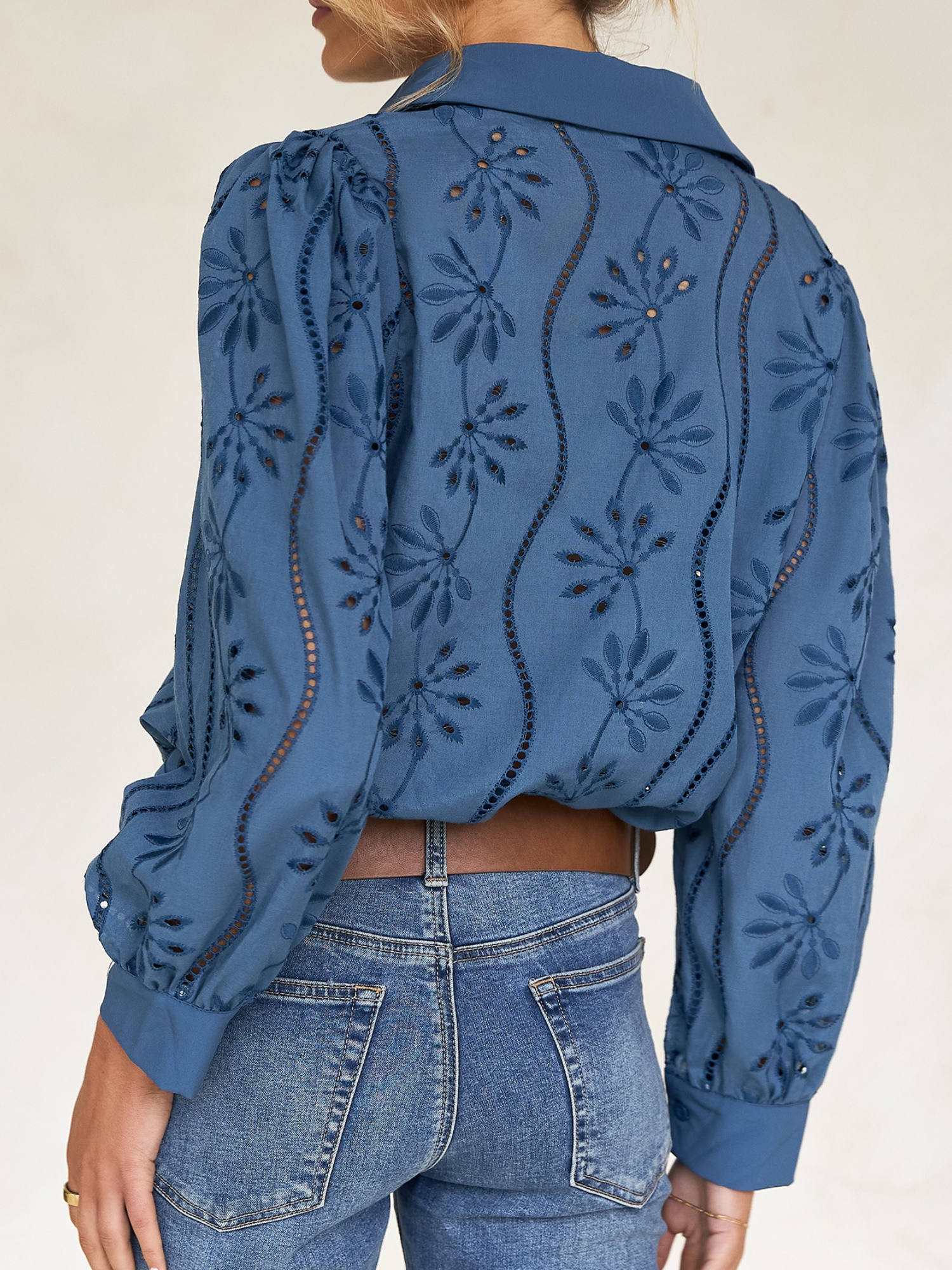 Blue Embroidered Long Sleeve Shirt