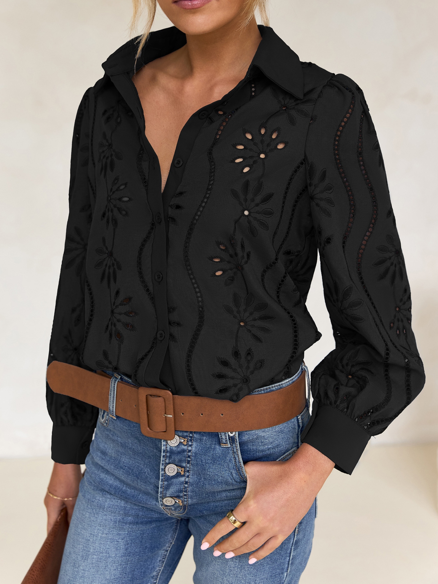 Black Embroidered Long Sleeve Shirt